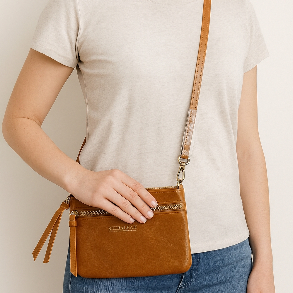 Shiraleah Tan Leather Wristlet and Crossbody with Zipper NEW